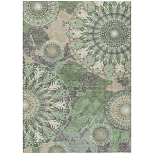 HomeRoots 10' Elegant Green Ivory Gold Paisley Washable Area Rug for Indoor & Outdoor Spaces – Durable & Stylish 659927