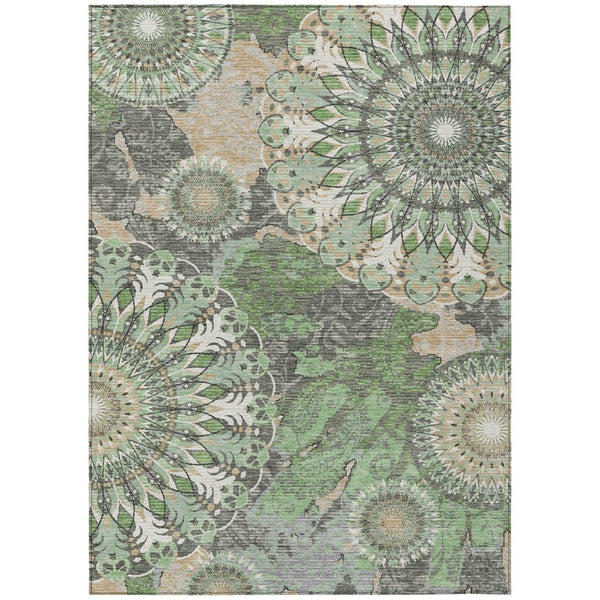 HomeRoots 10' Elegant Green Ivory Gold Paisley Washable Area Rug for Indoor & Outdoor Spaces – Durable & Stylish 659927