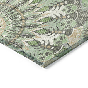 HomeRoots 10' Elegant Green Ivory Gold Paisley Washable Area Rug for Indoor & Outdoor Spaces – Durable & Stylish 659927