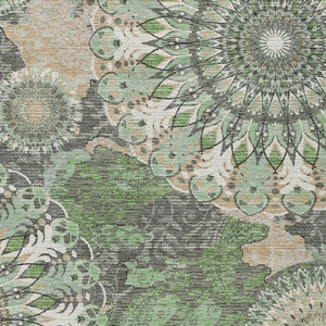 HomeRoots 10' Elegant Green Ivory Gold Paisley Washable Area Rug for Indoor & Outdoor Spaces – Durable & Stylish 659927