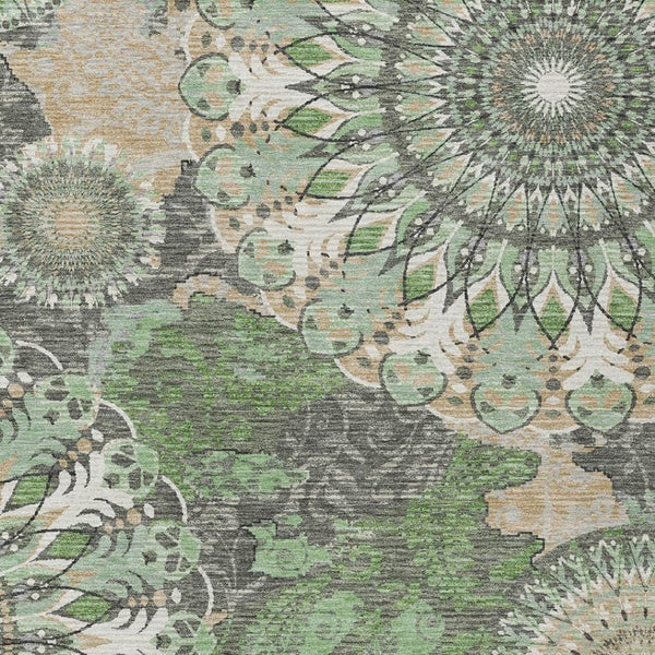 HomeRoots 10' Elegant Green Ivory Gold Paisley Washable Area Rug for Indoor & Outdoor Spaces – Durable & Stylish 659927