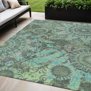 HomeRoots 5' Timeless Olive Green, Blue & Gray Paisley Washable Area Rug for Indoor & Outdoor Spaces 659929