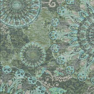 HomeRoots 5' Timeless Olive Green, Blue & Gray Paisley Washable Area Rug for Indoor & Outdoor Spaces 659929