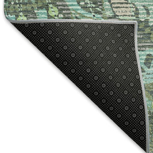 HomeRoots 8' Round Paisley Area Rug in Olive Green, Blue & Gray - Washable, Durable for Indoor/Outdoor Use! 659930