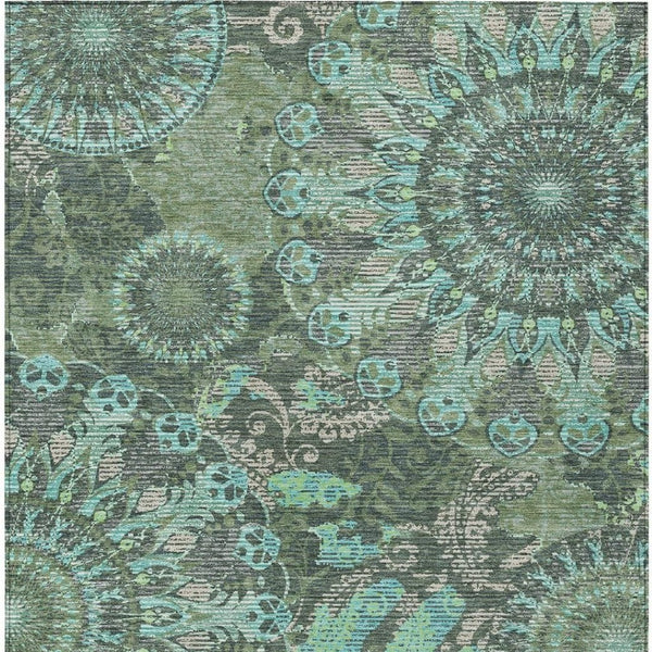 HomeRoots 8' X 10' Olive Green, Blue & Gray Paisley Indoor/Outdoor Rug - Durable, Washable, Stylish Decor! 659931