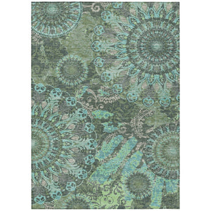 HomeRoots 8' X 10' Olive Green, Blue & Gray Paisley Indoor/Outdoor Rug - Durable, Washable, Stylish Decor! 659931