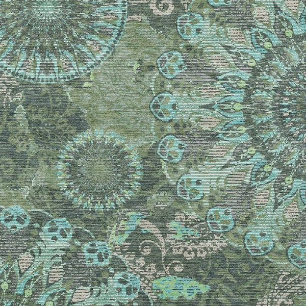 HomeRoots 8' X 10' Olive Green, Blue & Gray Paisley Indoor/Outdoor Rug - Durable, Washable, Stylish Decor! 659931