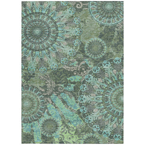 HomeRoots 9' Timeless Olive Green, Blue & Gray Paisley Washable Area Rug for Indoor/Outdoor Versatility 659932