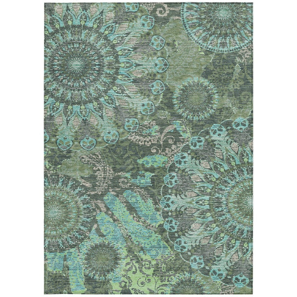 HomeRoots 9' Timeless Olive Green, Blue & Gray Paisley Washable Area Rug for Indoor/Outdoor Versatility 659932
