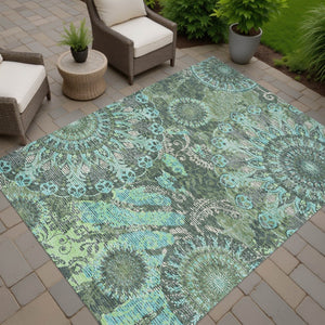 HomeRoots 9' Timeless Olive Green, Blue & Gray Paisley Washable Area Rug for Indoor/Outdoor Versatility 659932