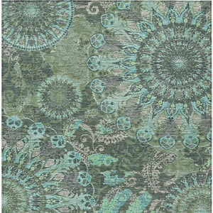HomeRoots 10' Washable Olive Green, Blue & Gray Paisley Area Rug - Stylish Indoor/Outdoor Durable Design! 659933