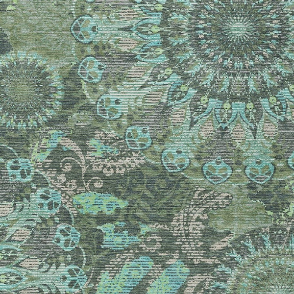HomeRoots 10' Washable Olive Green, Blue & Gray Paisley Area Rug - Stylish Indoor/Outdoor Durable Design! 659933