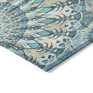 HomeRoots 5' X 8' Teal Blue Khaki Ivory Paisley Area Rug - Washable, Stain-Resistant, Indoor/Outdoor Versatility 659935