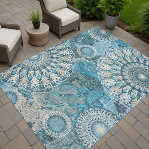 HomeRoots 8' X 10' Elegant Teal Blue Paisley Indoor Outdoor Rug - Washable, Durable, Perfect for High Traffic Areas 659937