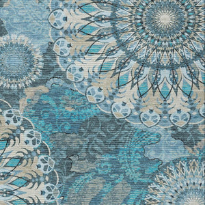 HomeRoots 8' X 10' Elegant Teal Blue Paisley Indoor Outdoor Rug - Washable, Durable, Perfect for High Traffic Areas 659937