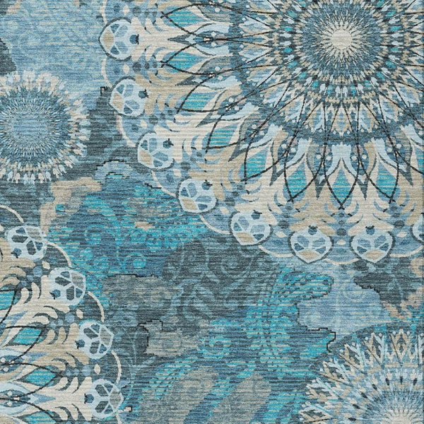 HomeRoots 8' X 10' Elegant Teal Blue Paisley Indoor Outdoor Rug - Washable, Durable, Perfect for High Traffic Areas 659937