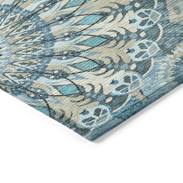 HomeRoots 9' Teal Blue Khaki Ivory Paisley Washable Area Rug - Durable Indoor/Outdoor Design for Any Space 659938