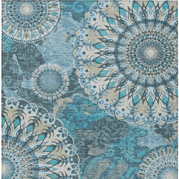 HomeRoots 10' X 14' Teal Blue, Khaki & Ivory Paisley Washable Rug – Perfect for Indoor/Outdoor Spaces! 659939