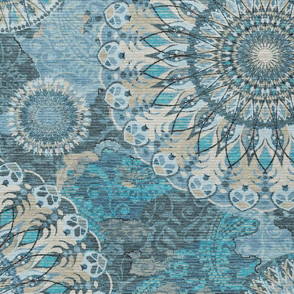HomeRoots 10' X 14' Teal Blue, Khaki & Ivory Paisley Washable Rug – Perfect for Indoor/Outdoor Spaces! 659939