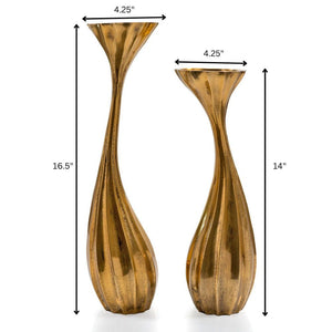 HomeRoots Set of Two Antiqued Gold Aluminum Candle Holders – Elegant Wavy Design for Chic Home Decor & Gifts 659940