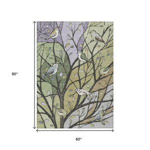 HomeRoots 5' X 8' Botanical Leaves Area Rug – Artichoke Green, Wheat & Lavender – Washable, Durable & Versatile 659942
