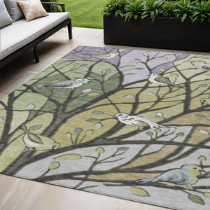 HomeRoots 5' X 8' Botanical Leaves Area Rug – Artichoke Green, Wheat & Lavender – Washable, Durable & Versatile 659942