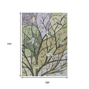 HomeRoots 9' X 12' Washable Botanical Area Rug in Artichoke Green, Wheat & Lavender – Durable, Stylish & Versatile! 659945