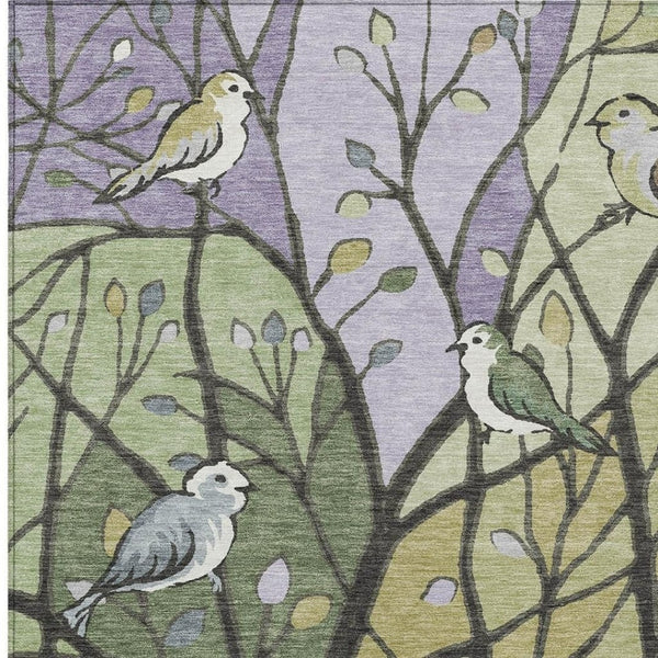 HomeRoots 9' X 12' Washable Botanical Area Rug in Artichoke Green, Wheat & Lavender – Durable, Stylish & Versatile! 659945