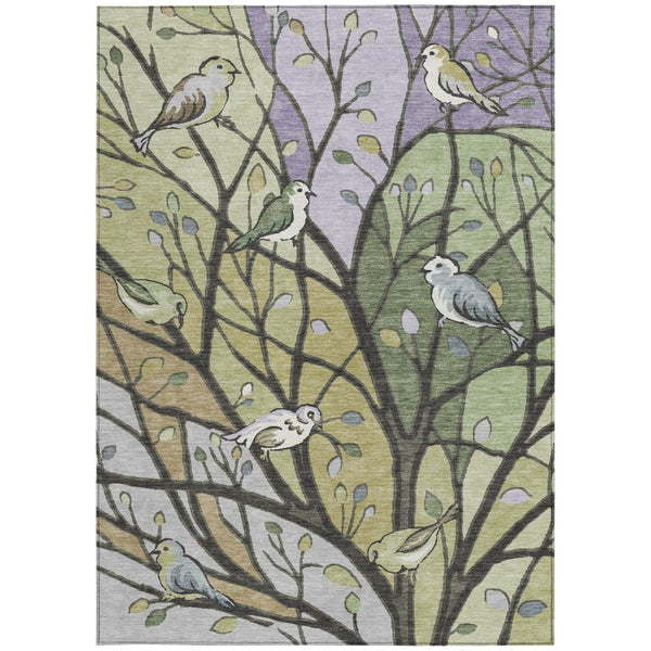HomeRoots 10' Artichoke Green Washable Area Rug with Botanical Leaves for Indoor & Outdoor Living Spaces 659946