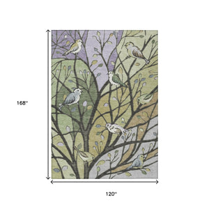 HomeRoots 10' Artichoke Green Washable Area Rug with Botanical Leaves for Indoor & Outdoor Living Spaces 659946