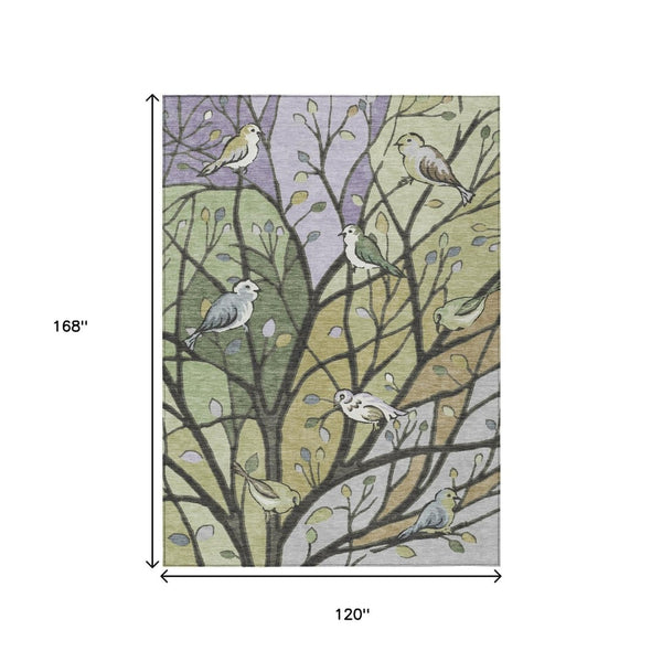 HomeRoots 10' Artichoke Green Washable Area Rug with Botanical Leaves for Indoor & Outdoor Living Spaces 659946