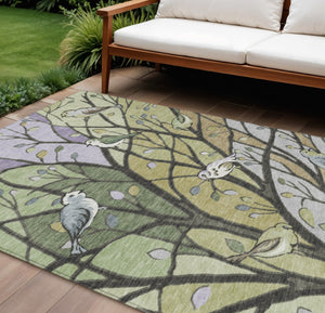 HomeRoots 10' Artichoke Green Washable Area Rug with Botanical Leaves for Indoor & Outdoor Living Spaces 659946