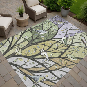 HomeRoots 10' Artichoke Green Washable Area Rug with Botanical Leaves for Indoor & Outdoor Living Spaces 659946