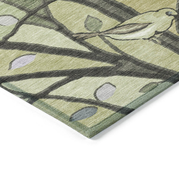 HomeRoots 10' Artichoke Green Washable Area Rug with Botanical Leaves for Indoor & Outdoor Living Spaces 659946