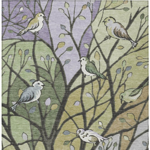 HomeRoots 10' Artichoke Green Washable Area Rug with Botanical Leaves for Indoor & Outdoor Living Spaces 659946