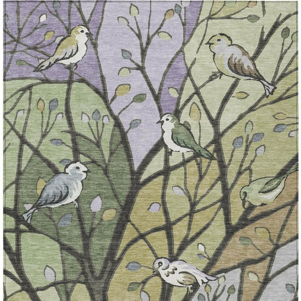 HomeRoots 10' Artichoke Green Washable Area Rug with Botanical Leaves for Indoor & Outdoor Living Spaces 659946