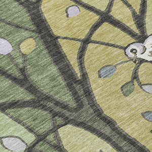 HomeRoots 10' Artichoke Green Washable Area Rug with Botanical Leaves for Indoor & Outdoor Living Spaces 659946