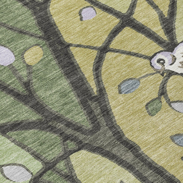 HomeRoots 10' Artichoke Green Washable Area Rug with Botanical Leaves for Indoor & Outdoor Living Spaces 659946