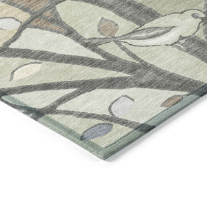 HomeRoots 8' Round Botanical Leaves Area Rug - Durable, Washable, Stylish Beige & Sage for Indoor/Outdoor Use 659949