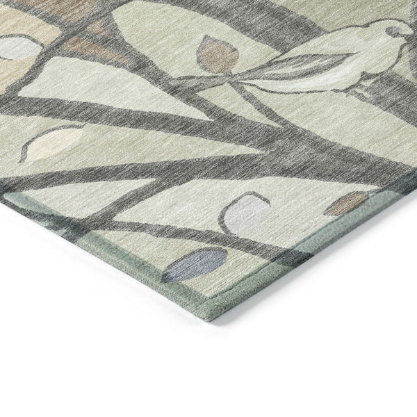 HomeRoots 8' Round Botanical Leaves Area Rug - Durable, Washable, Stylish Beige & Sage for Indoor/Outdoor Use 659949
