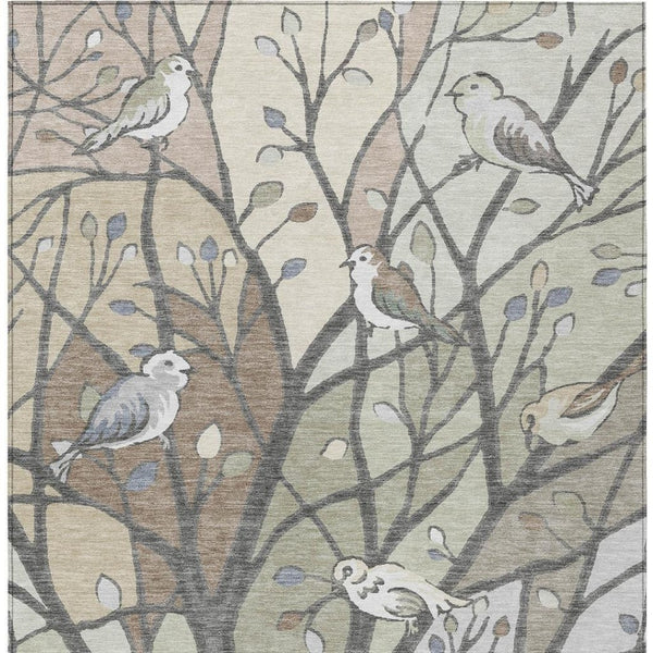 HomeRoots 8' X 10' Washable Botanical Leaves Area Rug in Beige, Sage & Khaki for Indoor/Outdoor Elegance 659950
