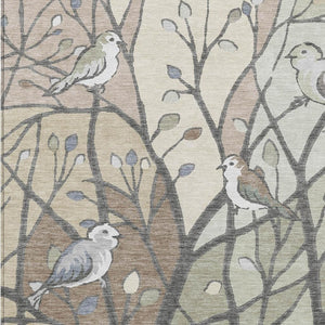 HomeRoots 8' X 10' Washable Botanical Leaves Area Rug in Beige, Sage & Khaki for Indoor/Outdoor Elegance 659950