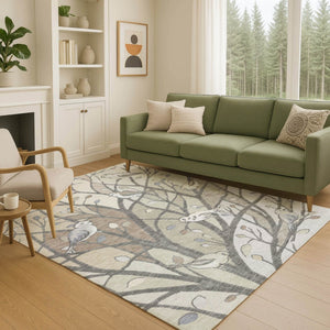 HomeRoots 8' X 10' Washable Botanical Leaves Area Rug in Beige, Sage & Khaki for Indoor/Outdoor Elegance 659950