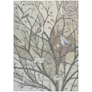 HomeRoots 9' X 12' Washable Botanical Leaves Area Rug – Durable Beige, Sage & Khaki Design for Indoor/Outdoor Use 659951