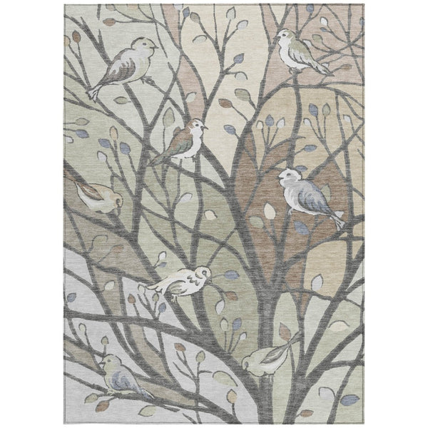 HomeRoots 9' X 12' Washable Botanical Leaves Area Rug – Durable Beige, Sage & Khaki Design for Indoor/Outdoor Use 659951