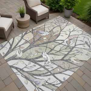HomeRoots 9' X 12' Washable Botanical Leaves Area Rug – Durable Beige, Sage & Khaki Design for Indoor/Outdoor Use 659951