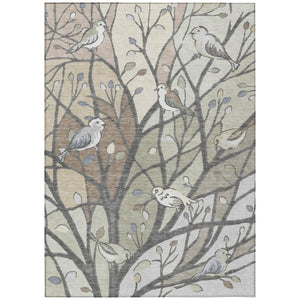 HomeRoots 9' X 12' Washable Botanical Leaves Area Rug – Durable Beige, Sage & Khaki Design for Indoor/Outdoor Use 659951