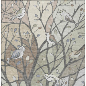 HomeRoots 10' Stylish Beige Sage Khaki Botanical Leaves Area Rug - Washable, Durable for Indoor & Outdoor Use! 659952