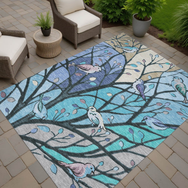HomeRoots 8' X 10' Botanical Leaves Area Rug - Stylish, Washable, Durable Indoor/Outdoor Rug for Any Space 659956