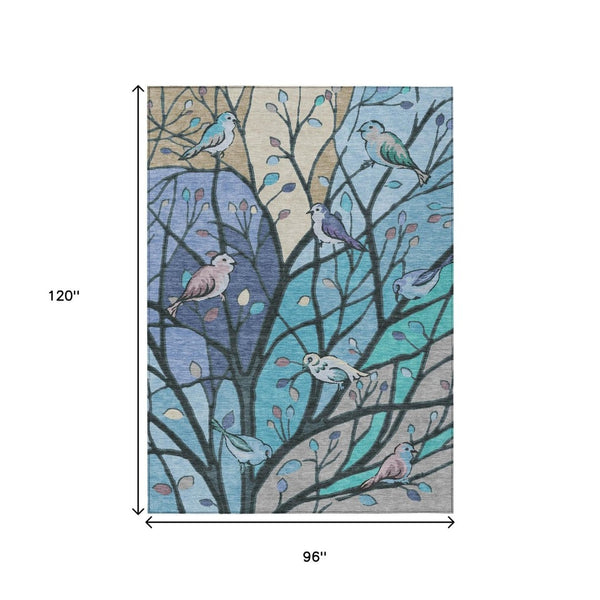 HomeRoots 8' X 10' Botanical Leaves Area Rug - Stylish, Washable, Durable Indoor/Outdoor Rug for Any Space 659956